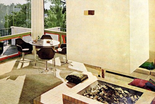 Dramatic fireplace midcentury modern living room 1960s