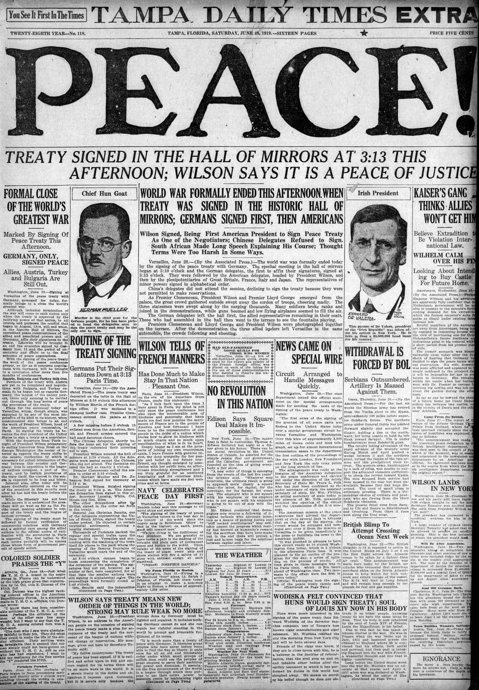 The end of WW1 Newspaper headlines from when peace was declared in