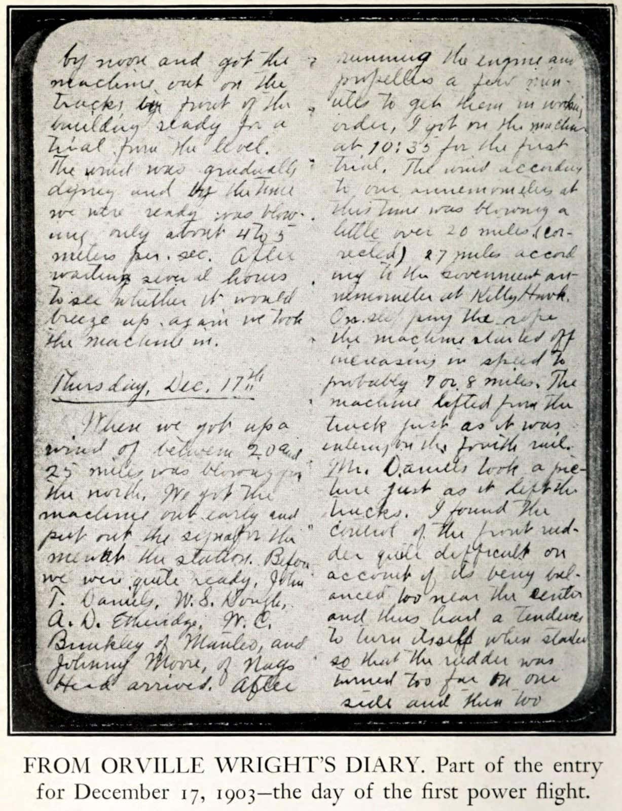 Entry from December 17 1903 - Orville Wright's diary