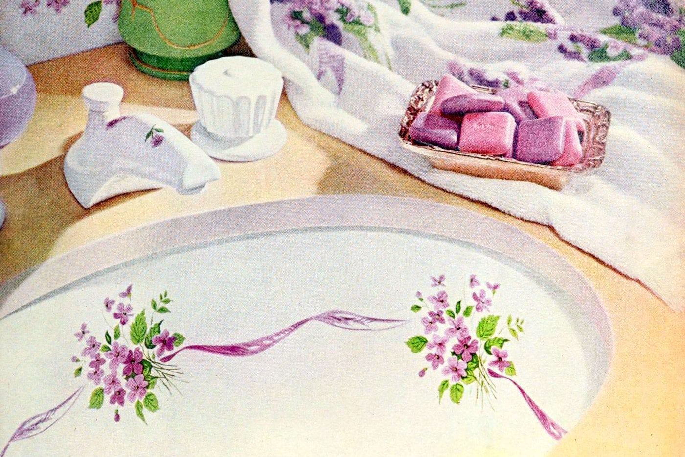 Fancy painted decorated bathroom sinks like these were popular in the 60s