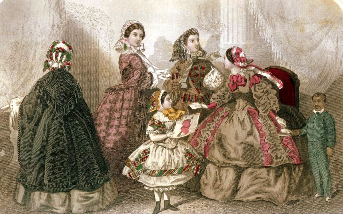 Elegant Victorian dresses from 1859, from antique fashion magazines - with authentic color schemes 5 Elegant Victorian walking & carriage dresses from February 1859