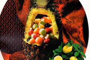 Fruits Royal Hawaiian A carved pineapple with fruit salad inside retro recipe