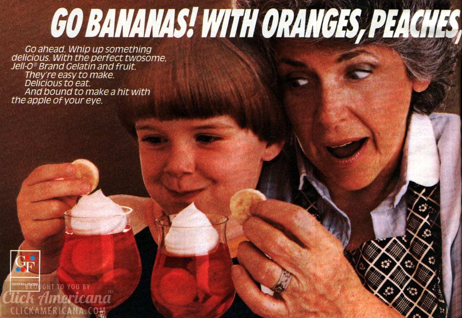 Easy, colorful Jello desserts Fruity heaven, Berry banana & Fruit float (1985) Click Americana
