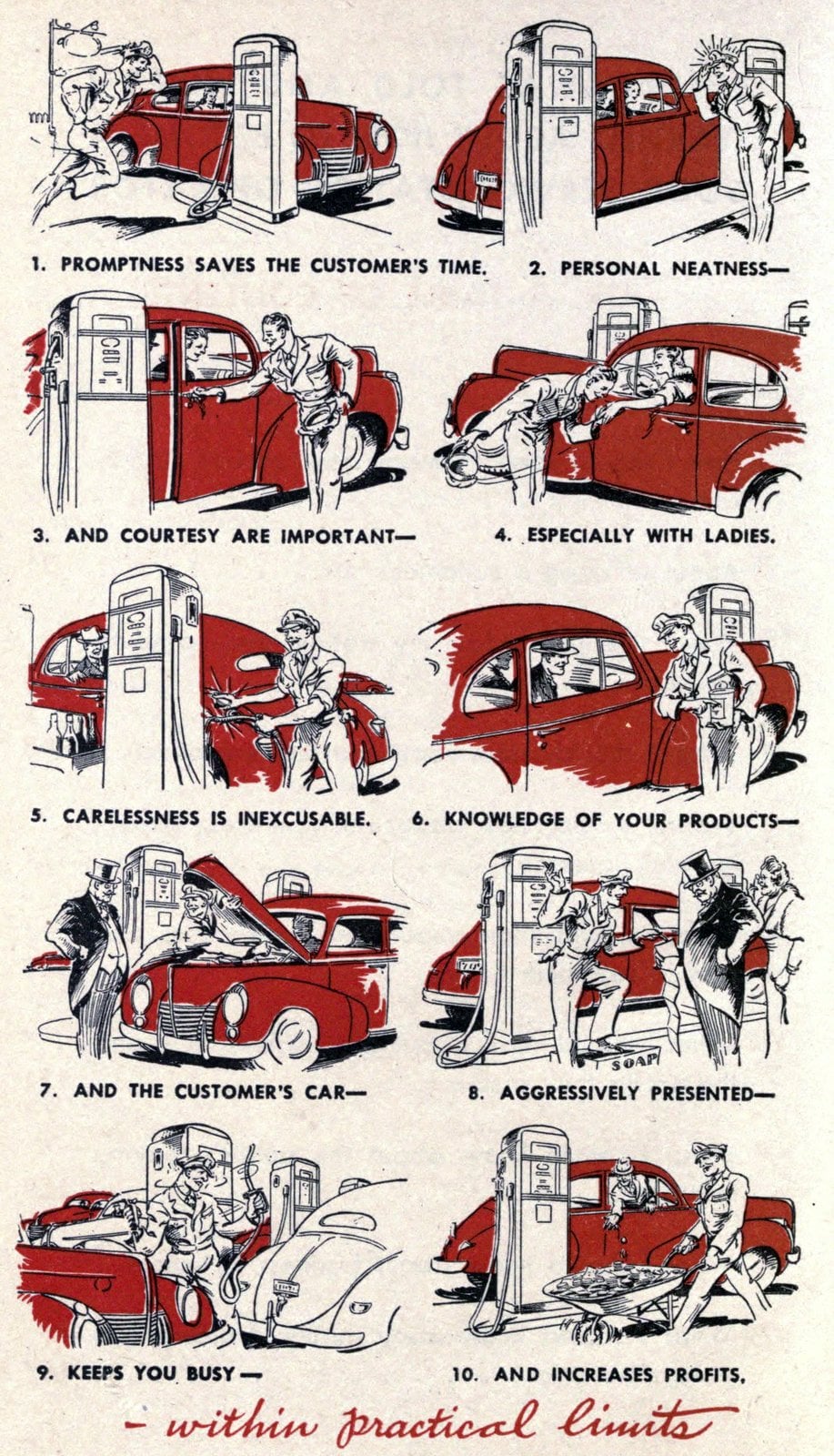 Full-service gas station attendant rules from the 1940s (2) via ClickAmericana com