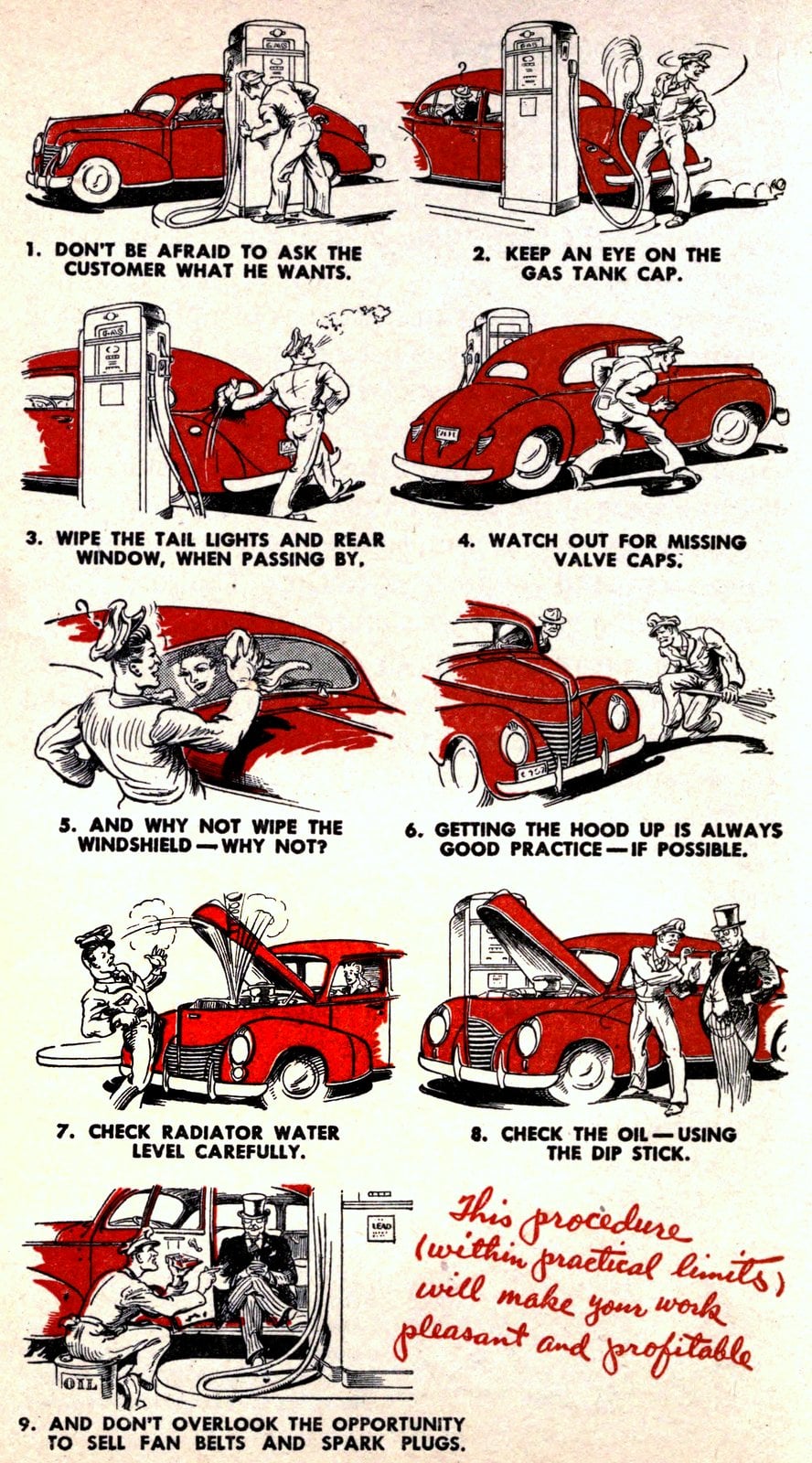 Full-service gas station attendant rules from the 1940s (3) via ClickAmericana com