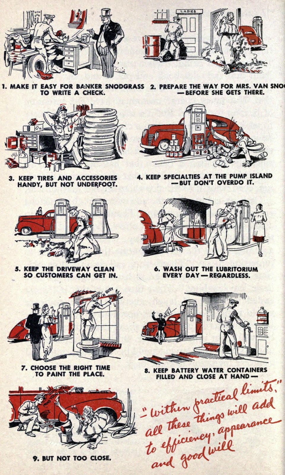 Full-service gas station attendant rules from the 1940s (4) via ClickAmericana com