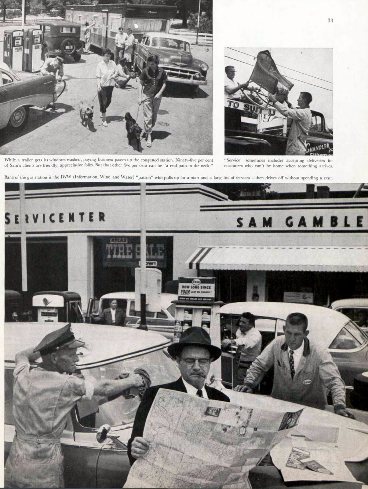 Gas station attendants in 1956 via ClickAmericana com