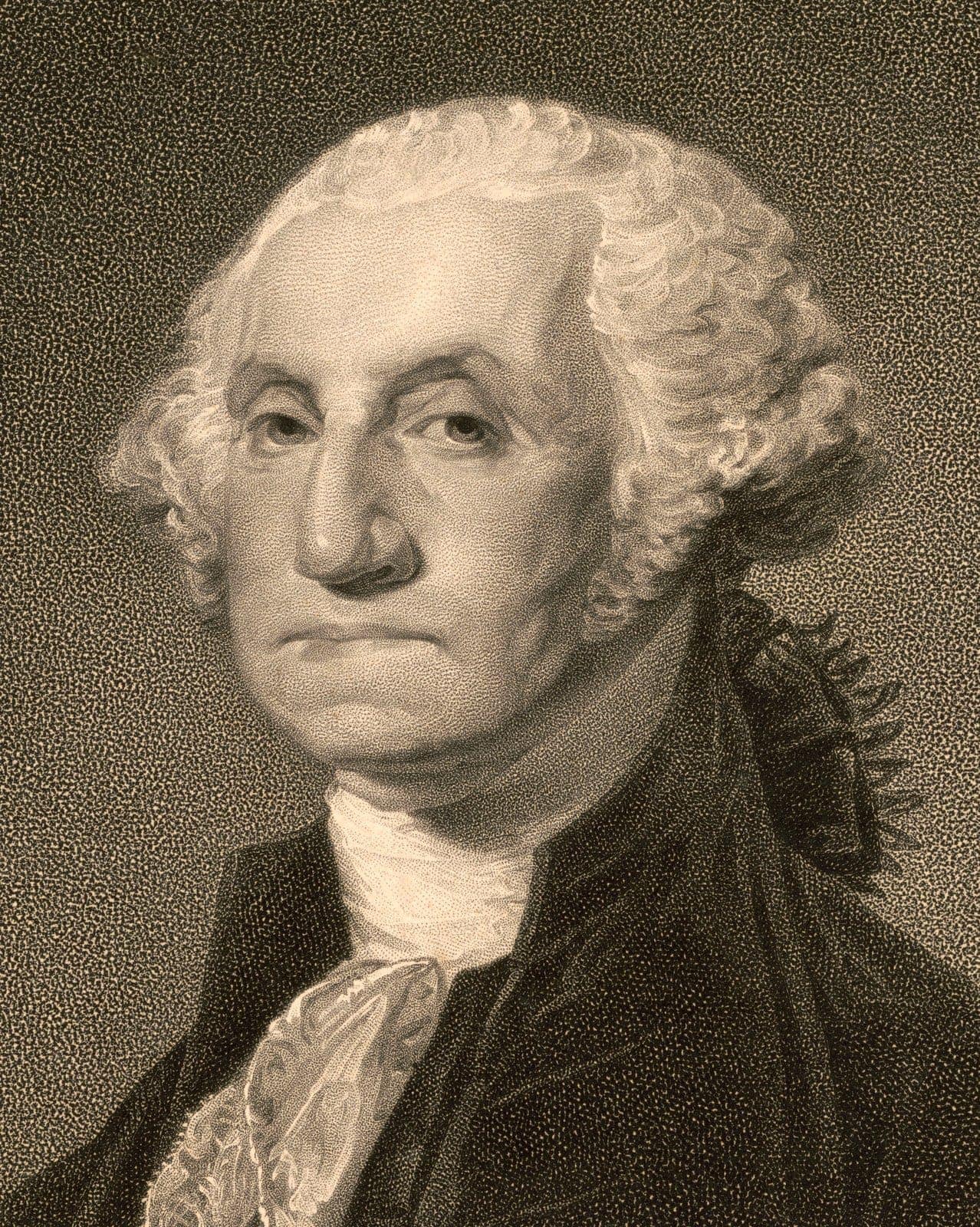 George Washington portrait with puffed face from dentures/false teeth