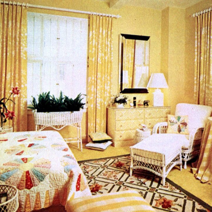 Golden yellows plus pastels made for cheerful bedroom decor (1967)