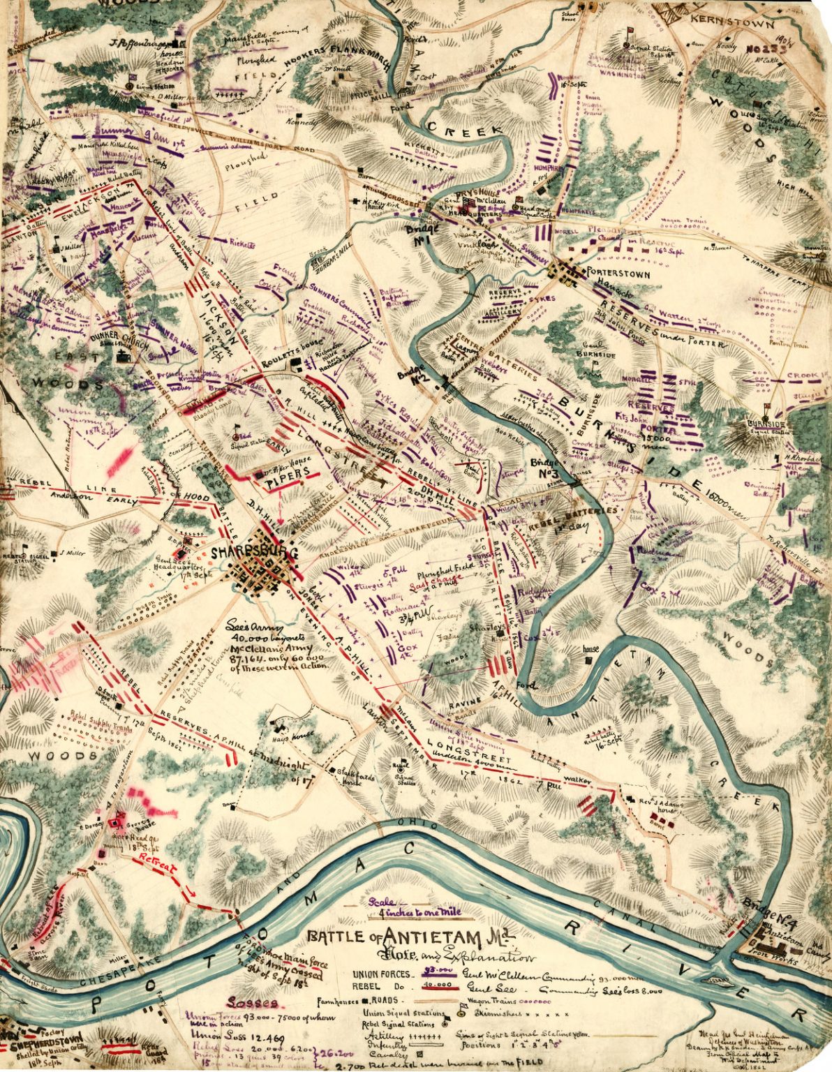 What happened during the Civil - Hand Drawn Battle Of Antietam Map Sneden 1192x1536 