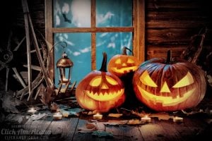 History of Halloween - glowing Jack O lanterns - carved pumpkins