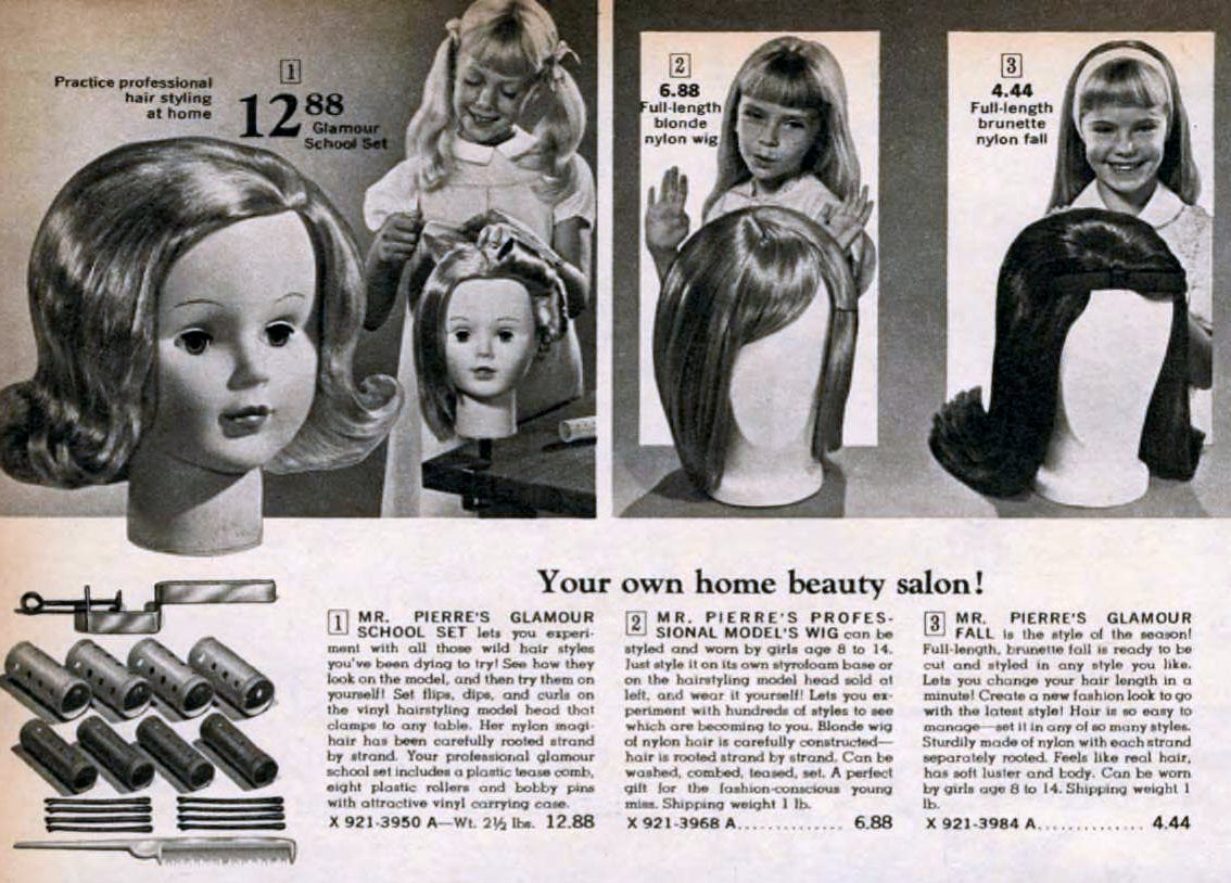Home beauty salon big doll heads with hair toys (1967) via ClickAmericana com