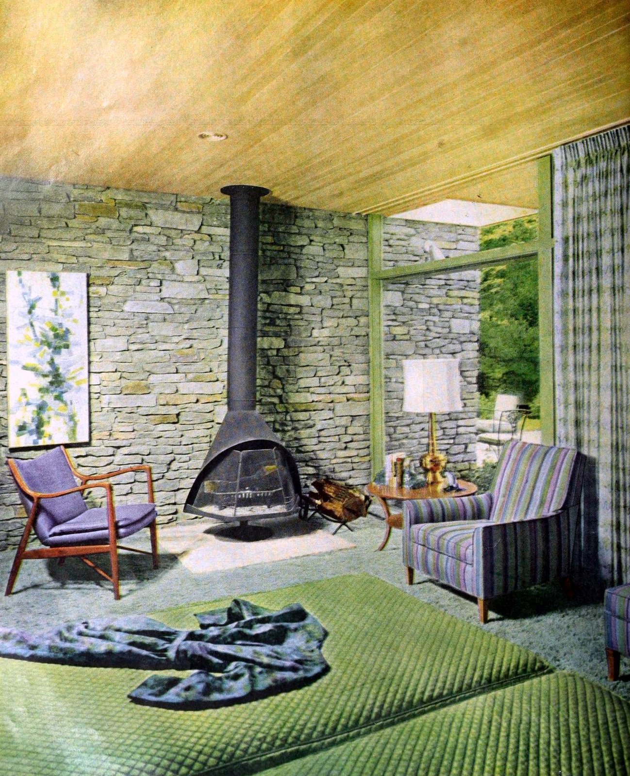 Stylish retro prefab fireplaces brought modern comfort to mid-century homes 7 Home interior with metal cone fireplace 1958 via ClickAmericana com
