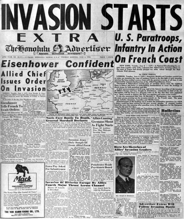 DDay invasion of France See WW2 newspaper headlines (1944) Click