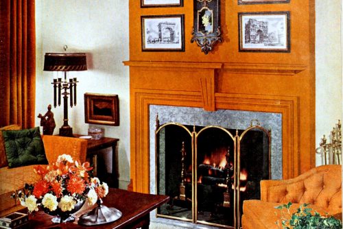 Hot orange gave this living room an invigorating burst of brightness (1962)