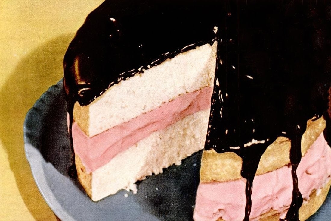 Ice cream cake with hot chocolate frosting (1941) - Click Americana