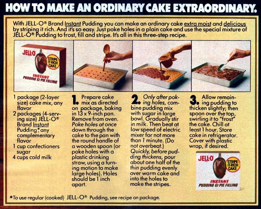 StripeItRich cake recipe How to make a JellO pudding poke cake, 80s