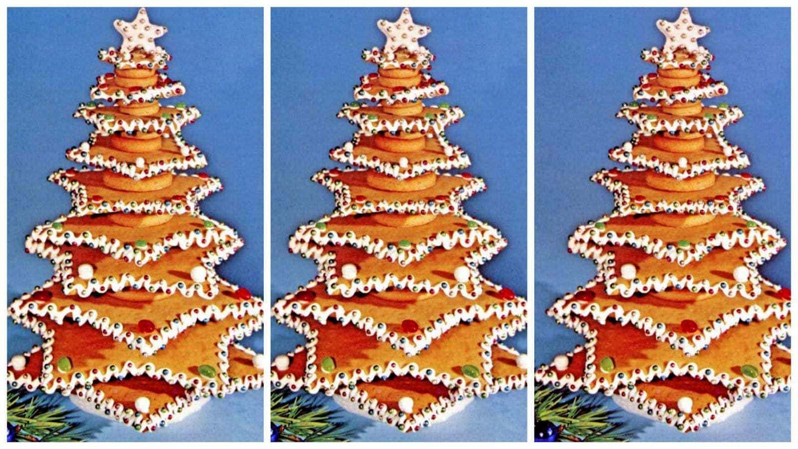 How to make an edible Christmas tree out of star-shaped cookies (1962)