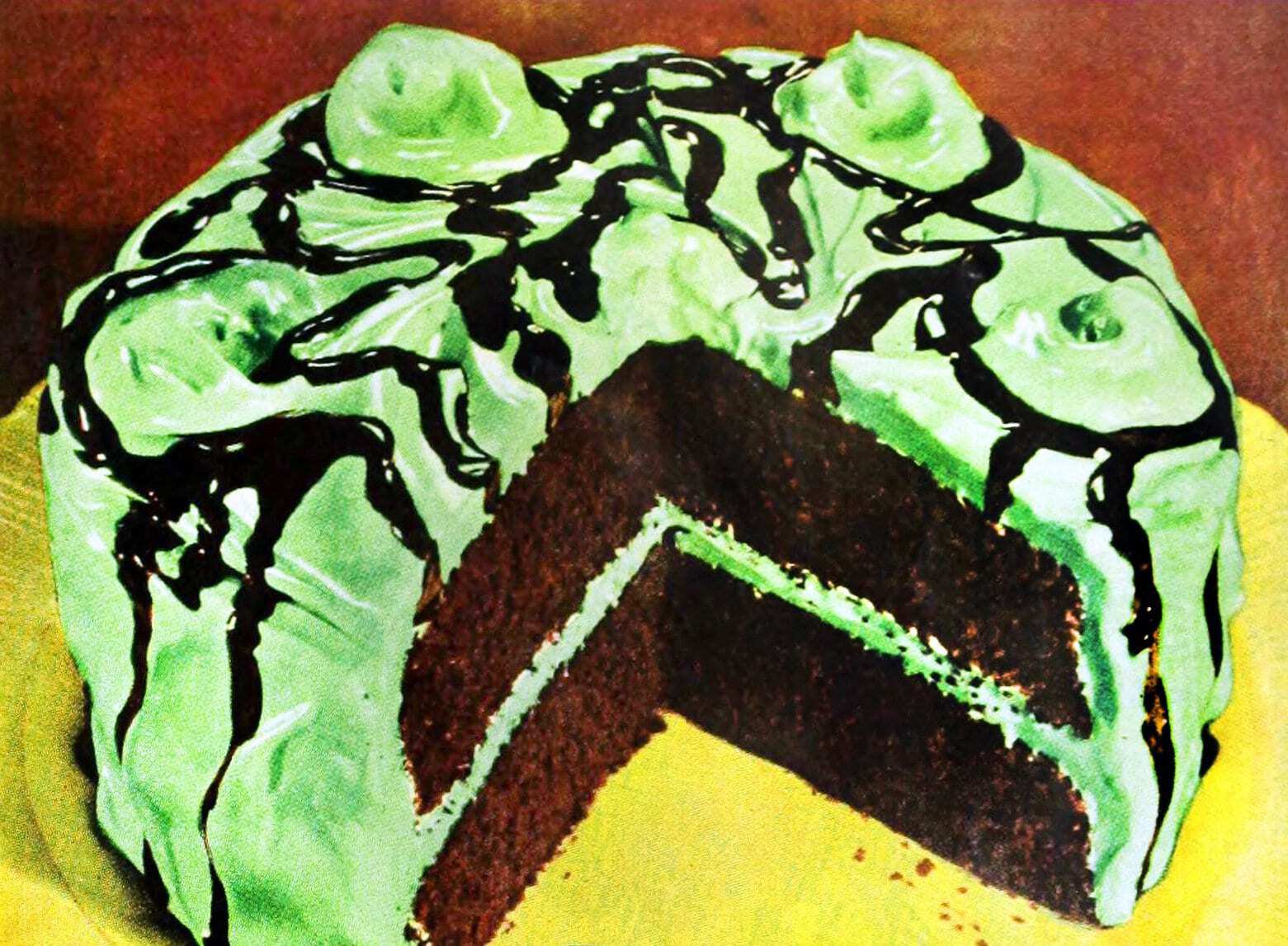 How to make an old-fashioned chocolate mint sundae cake (1949) - Click Americana