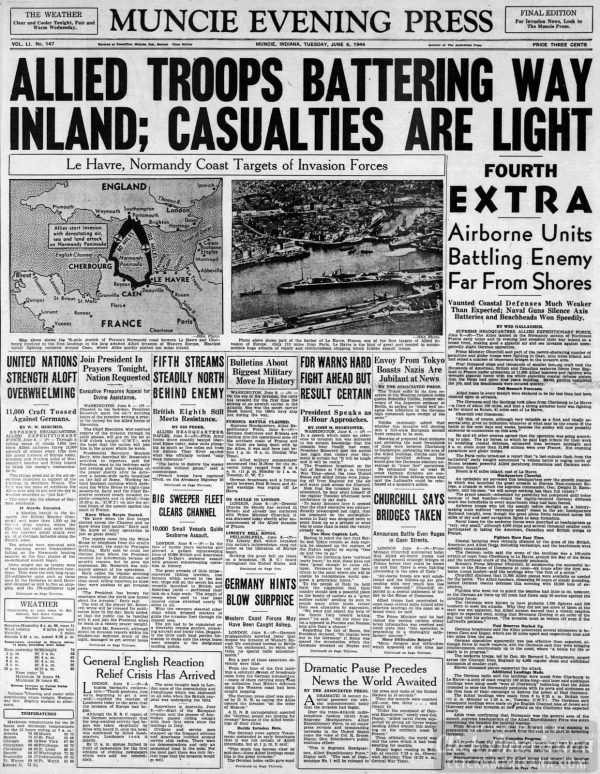 WWII newspaper headlines from the D-Day invasion of France ...
