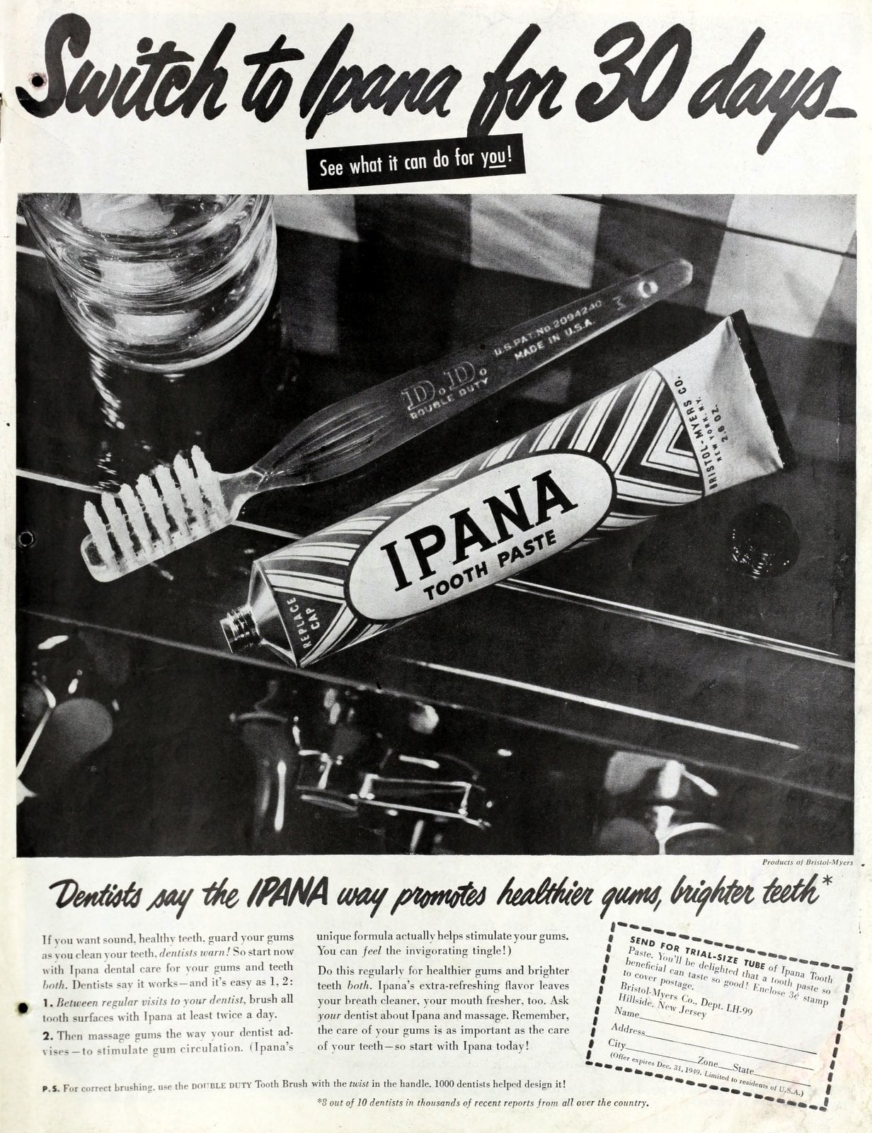 Ipana toothpaste in 1950 via ClickAmericana com