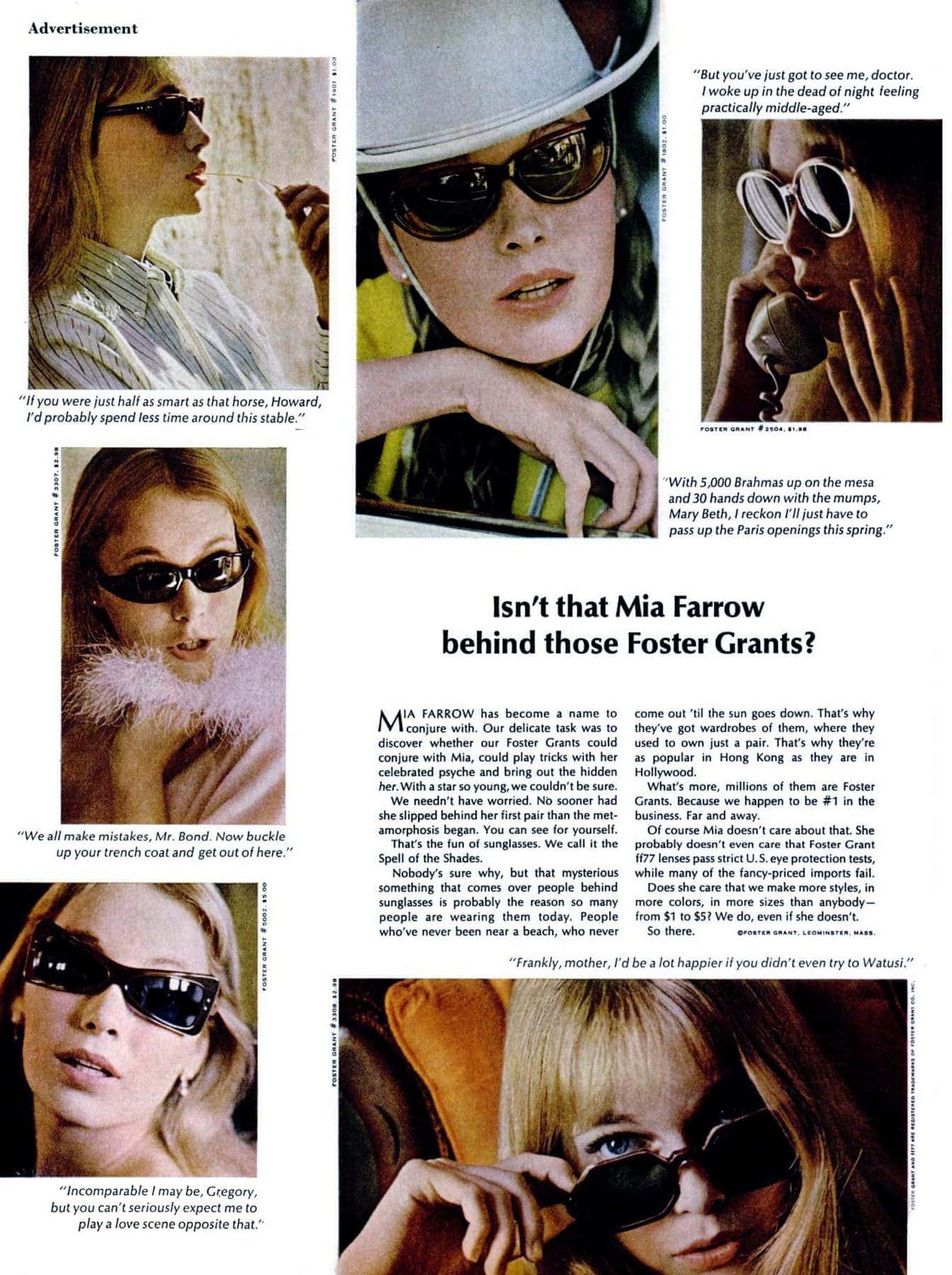 Who's behind those Foster Grants? See the popular vintage sunglasses of the stars in the 1960s & 70s 3 Isn't that Mia Farrow behind those Foster Grants (1966)