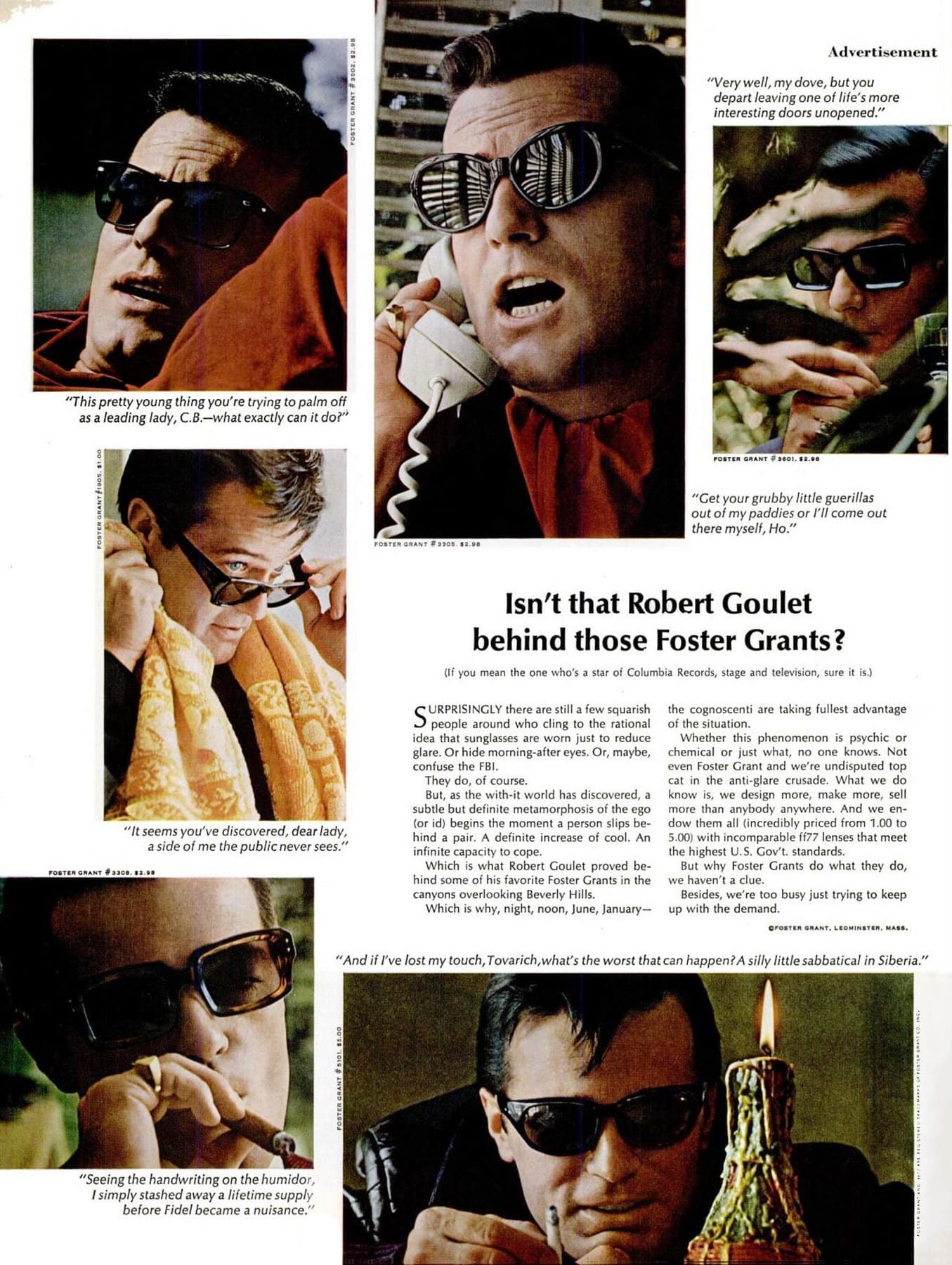 Who's behind those Foster Grants? See the popular vintage sunglasses of the stars in the 1960s & 70s 4 Isn't that Robert Goulet behind those Foster Grants (1967)