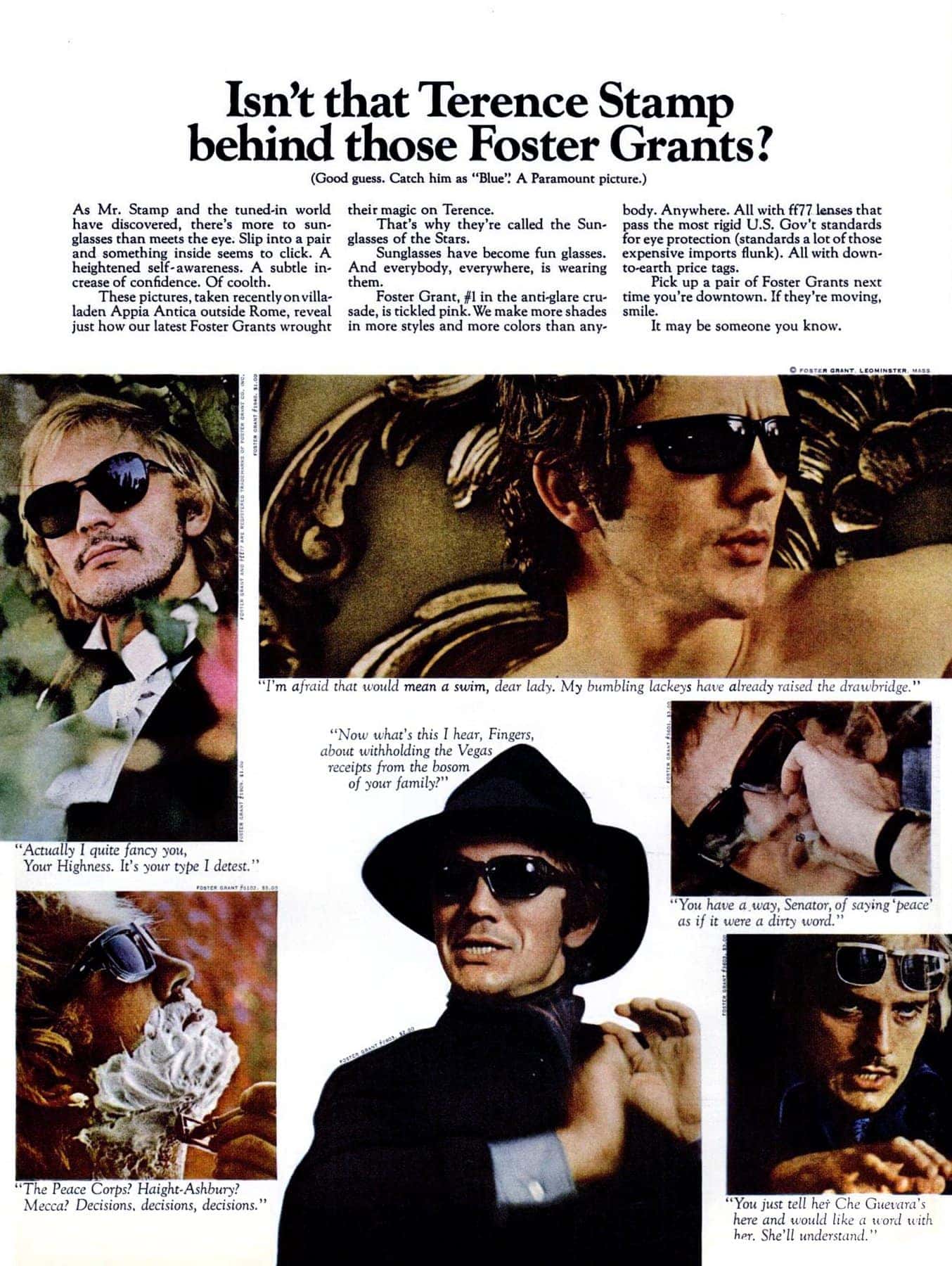 Who's behind those Foster Grants? See the popular vintage sunglasses of the stars in the 1960s & 70s 11 Isn't that Terence Stamp - Who's behind those Foster Grants (1968)