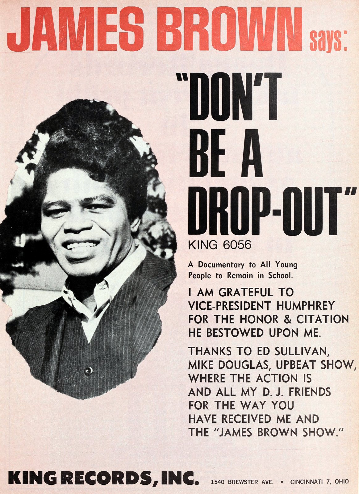 James Brown: The unstoppable rise of the Godfather of Soul (1960s) 11 James Brown says Don't be a drop-out (1966) via ClickAmericana com