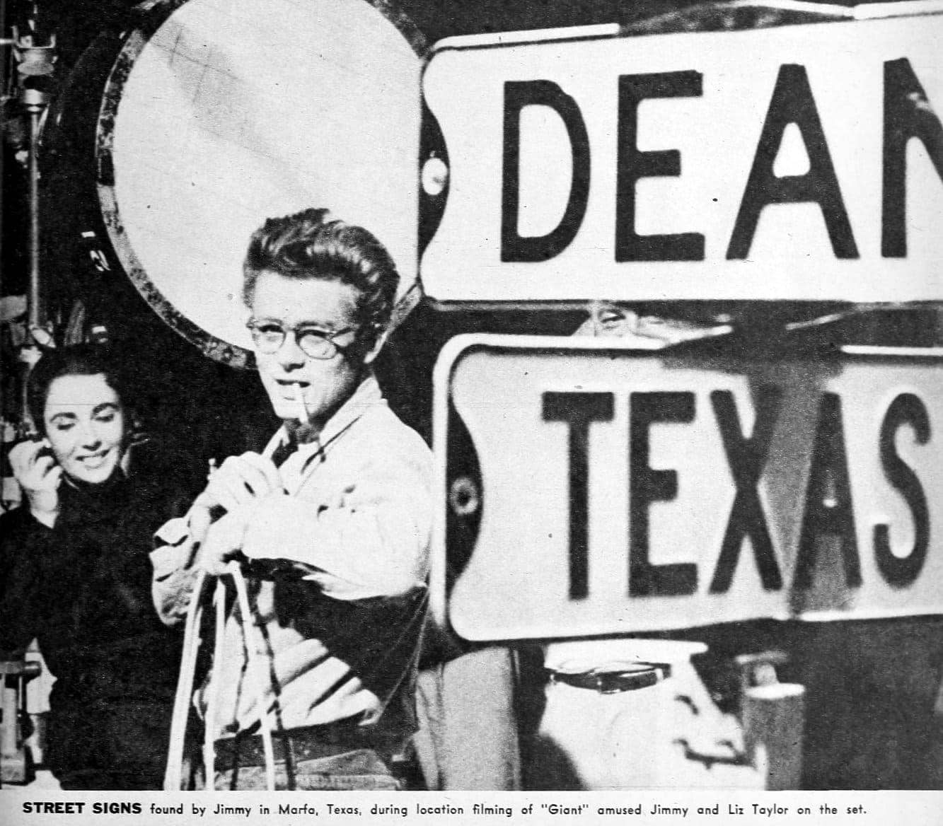 James Dean on the set of the movie Giant