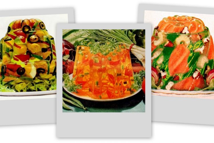 JellO Salad Gelatin Would you eat jello in celery & mixed vegetable flavors? (1964) Click