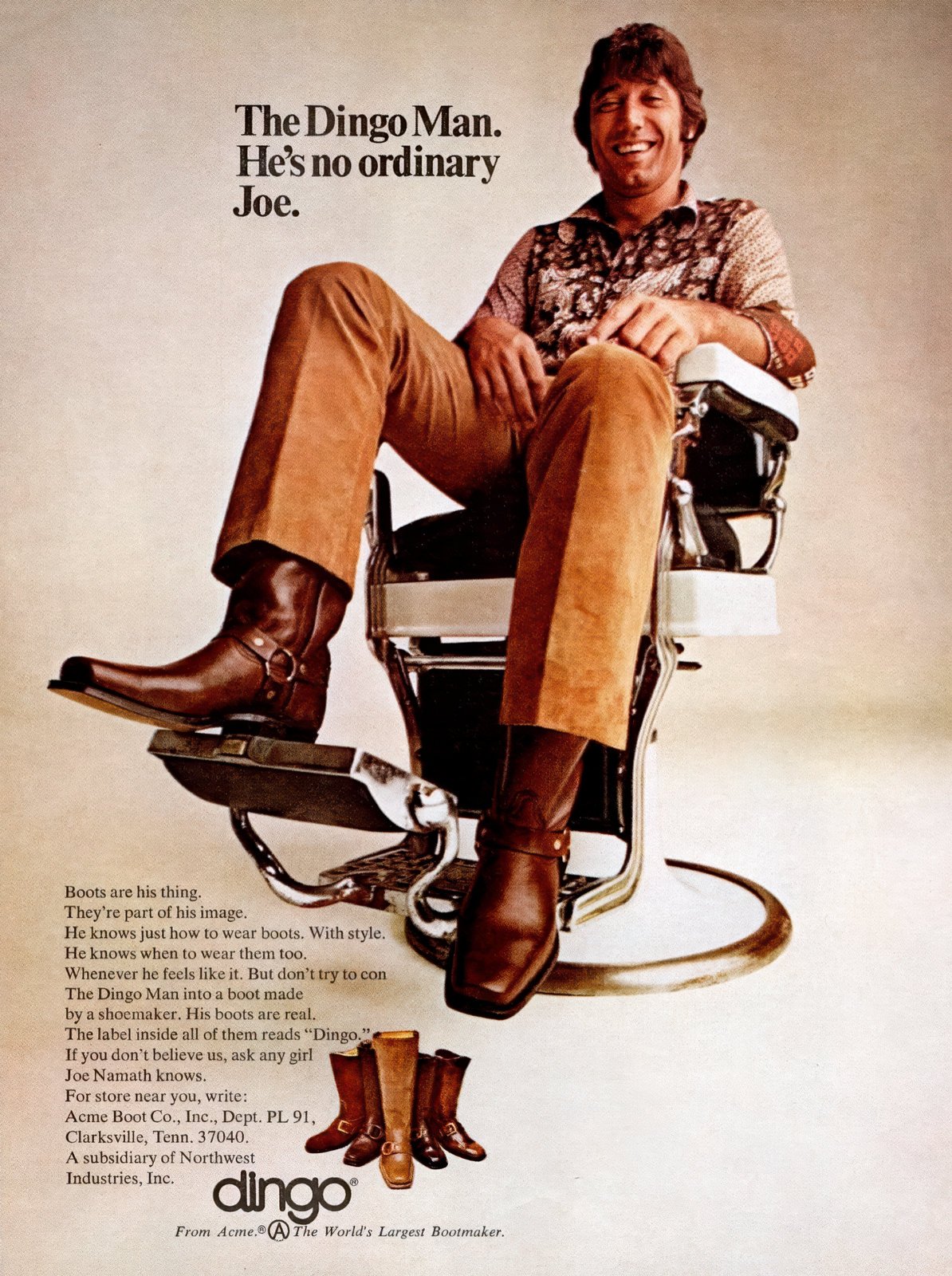 Joe Namath for Dingo boots (1971) via ClickAmericana com