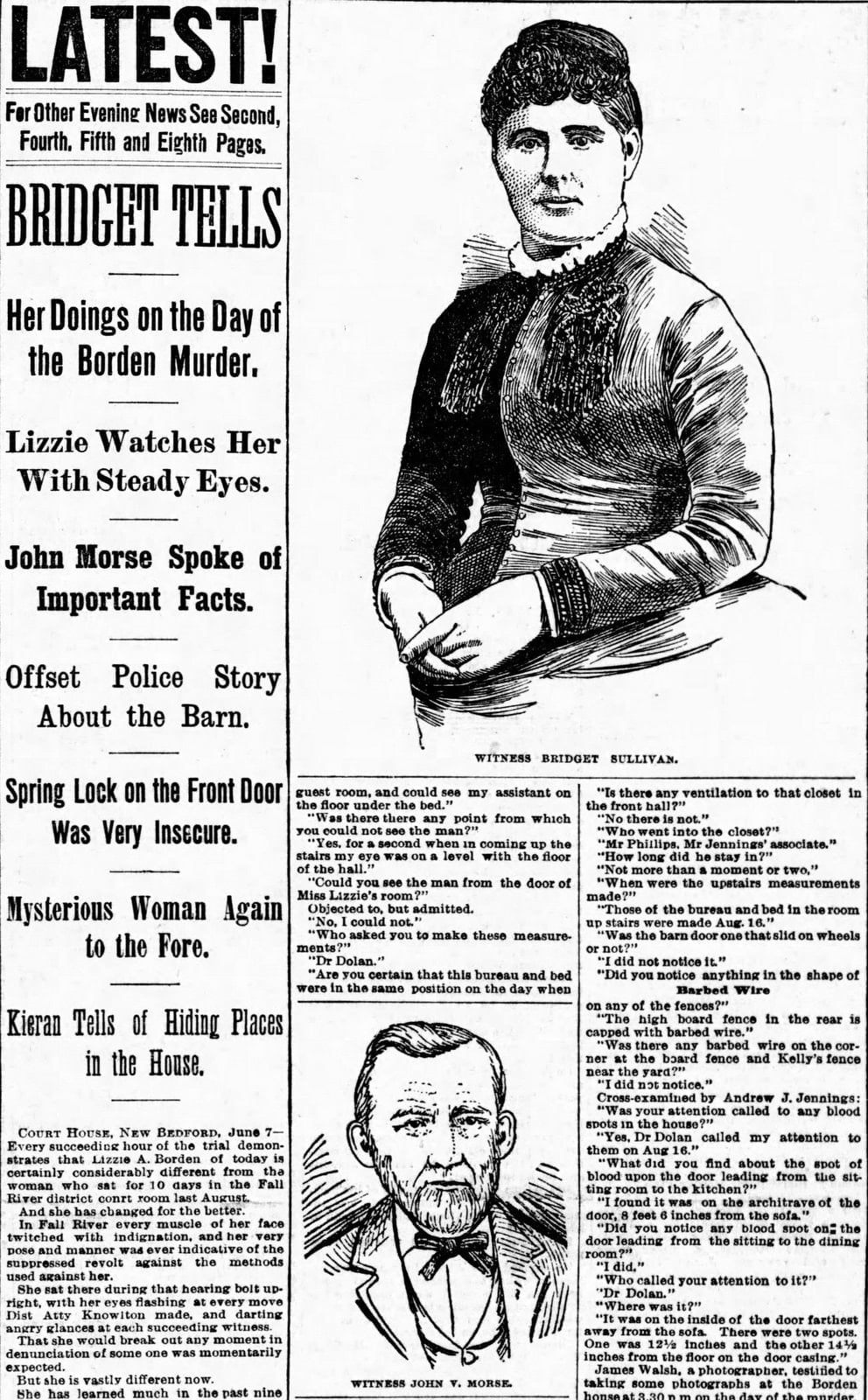 June 7 1893 Newspaper report of Borden case testimony