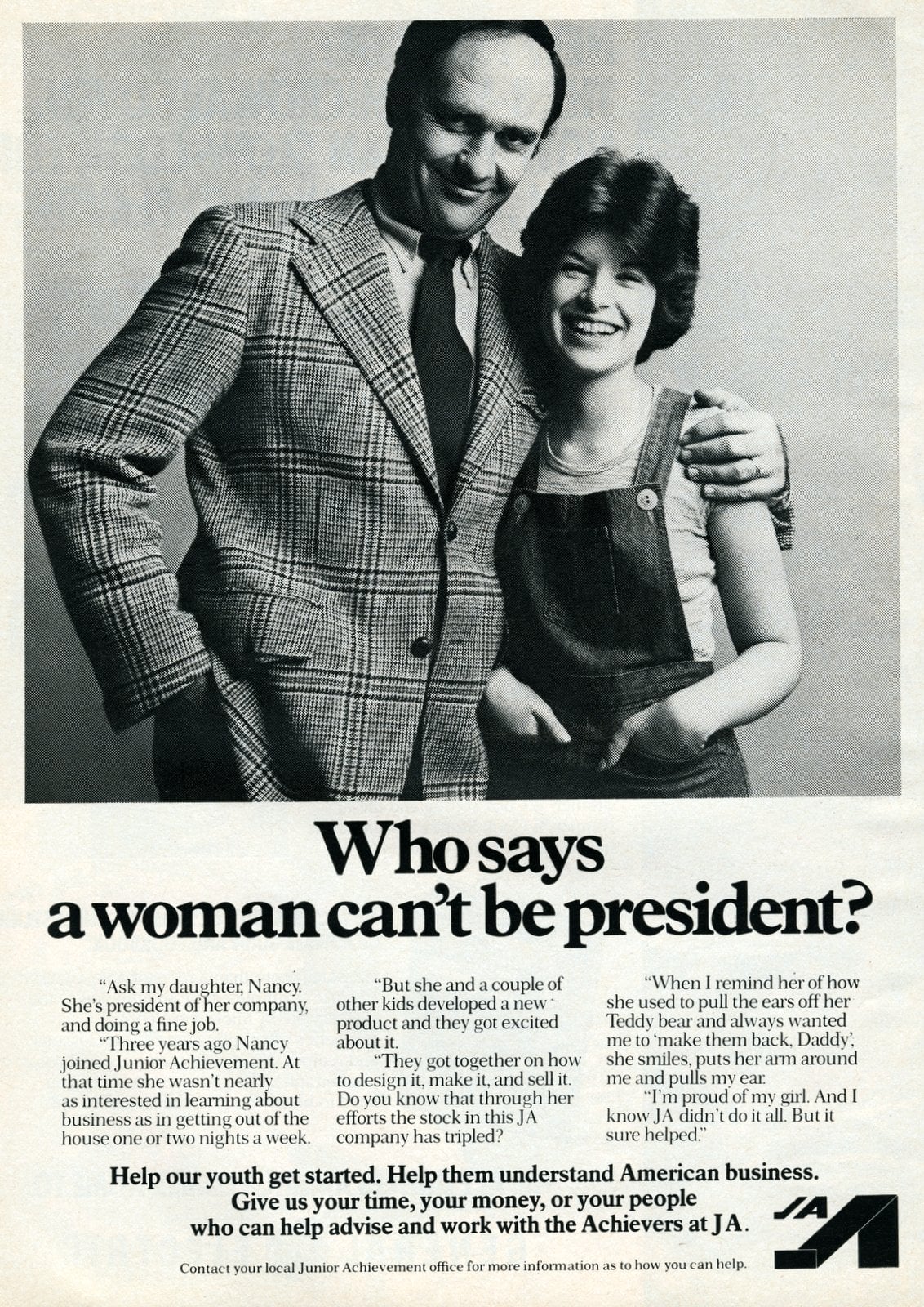 Junior Achivement ad - Who says a woman can't be president (1977) via ClickAmericana com