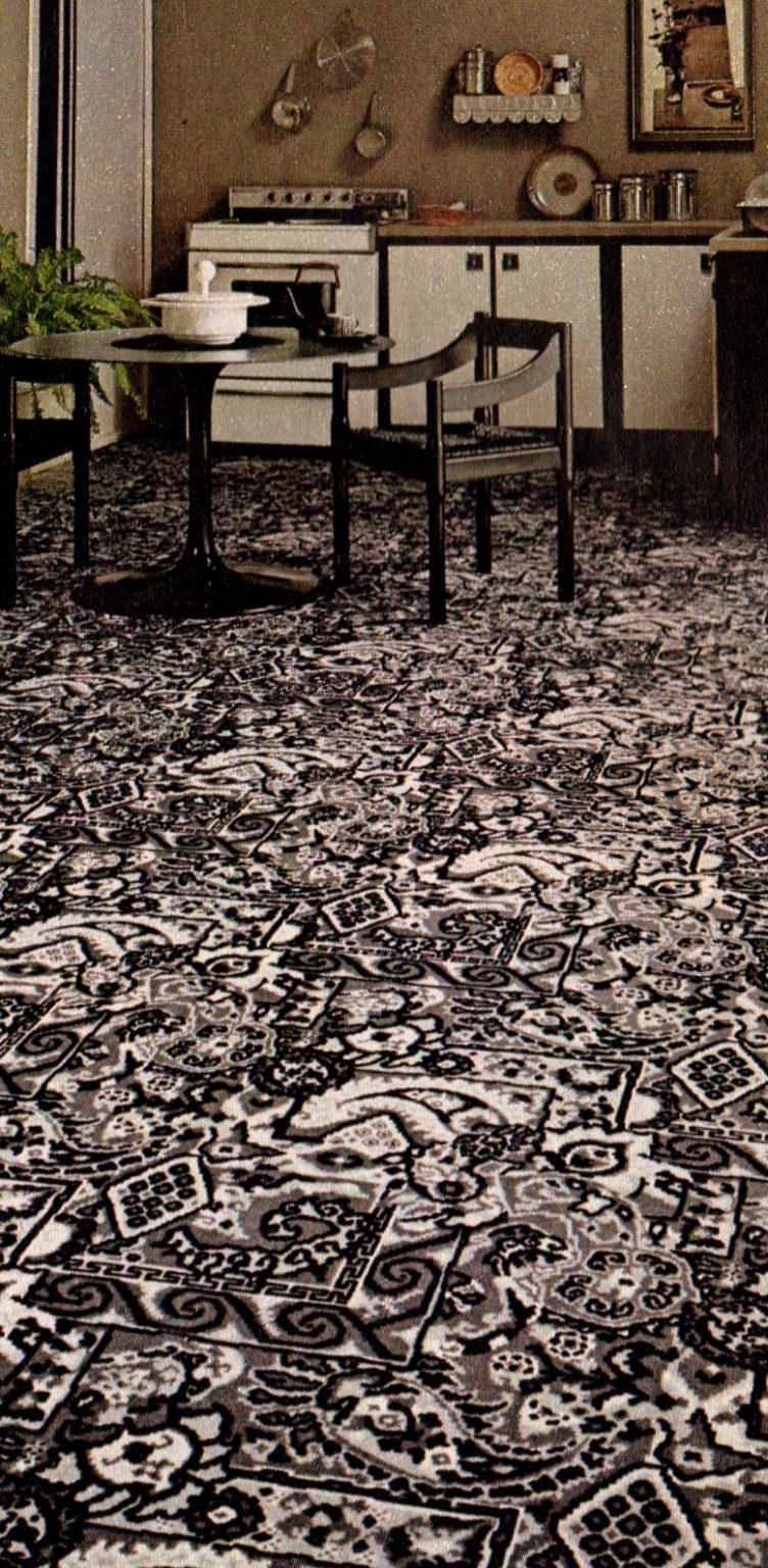 See vintage kitchen carpet from when it was popular home decor in the