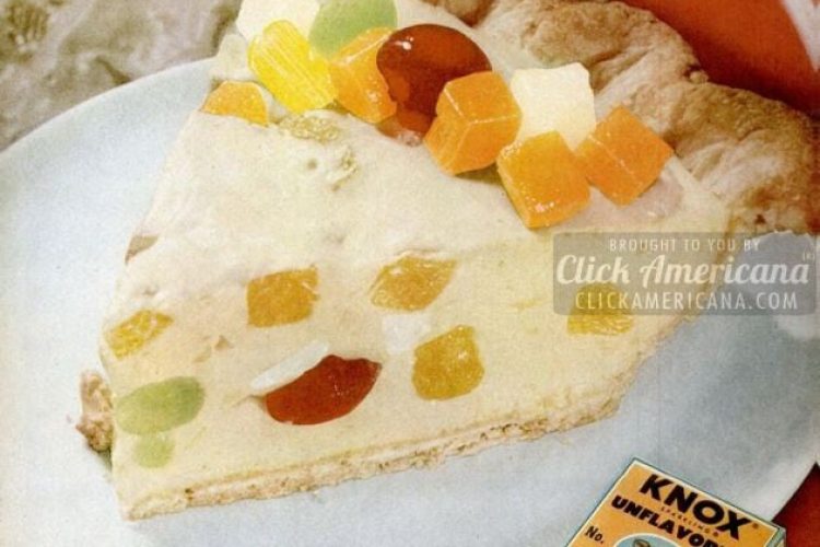 Fruit cocktail eggnog pie (1956) Click Americana