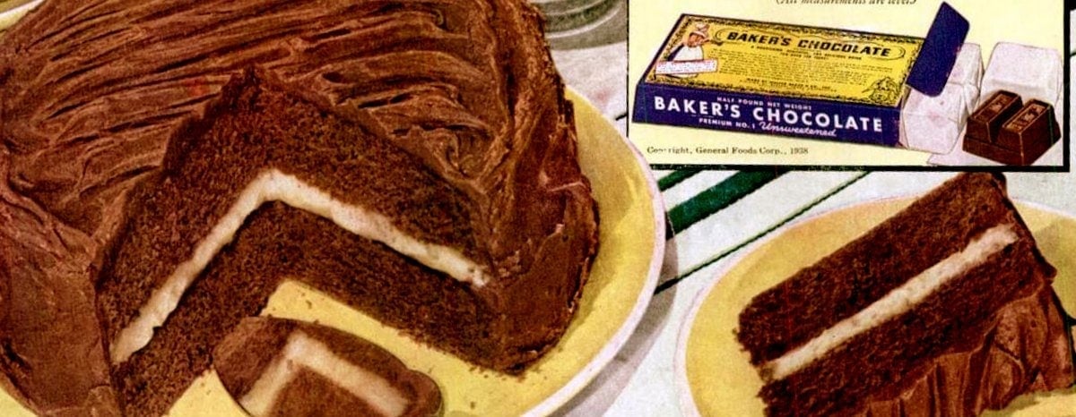 Paula's golden cream chocolate cake (1938) - Click Americana