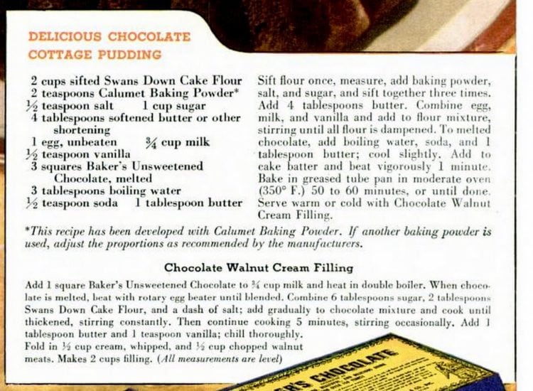 Chocolate Cottage Pudding Cake 1939 Click Americana