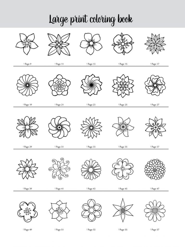 Large Print Adult Coloring Book #2: Big, Beautiful & Simple Flowers ...