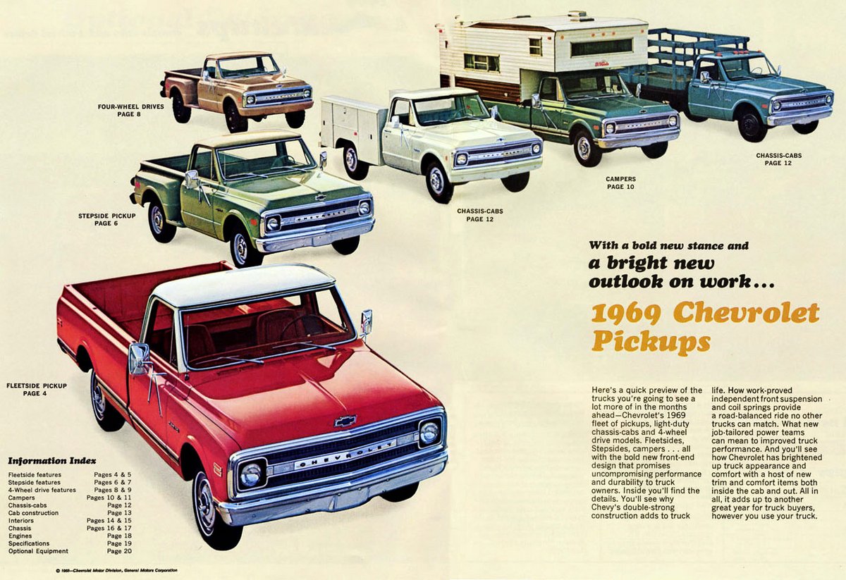 See the '69 Chevy pickups Fleetsides, Stepsides, Longhorns & campers