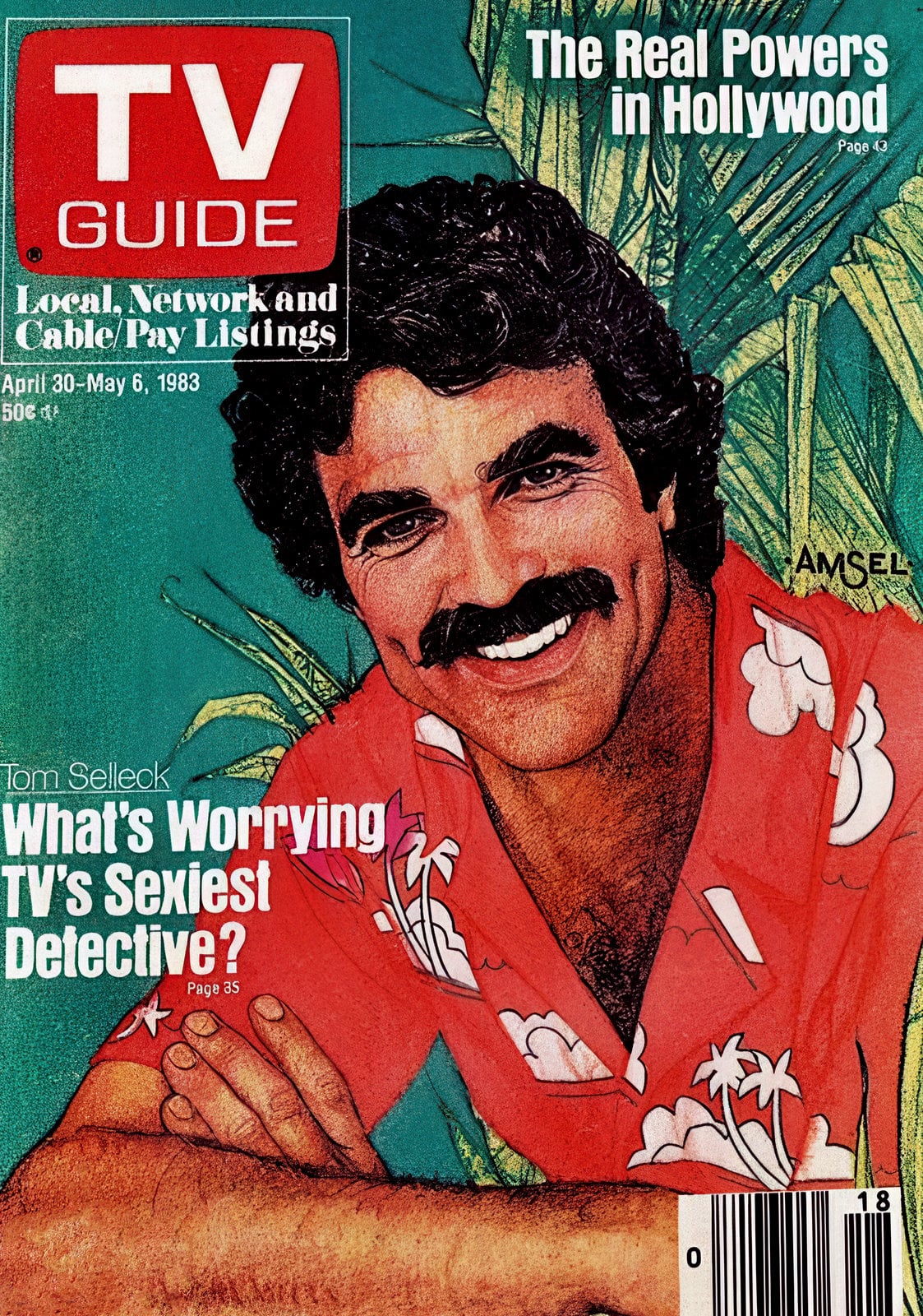 Magnum PI Tom Selleck on cover of TV Guide 1983 via ClickAmericana com