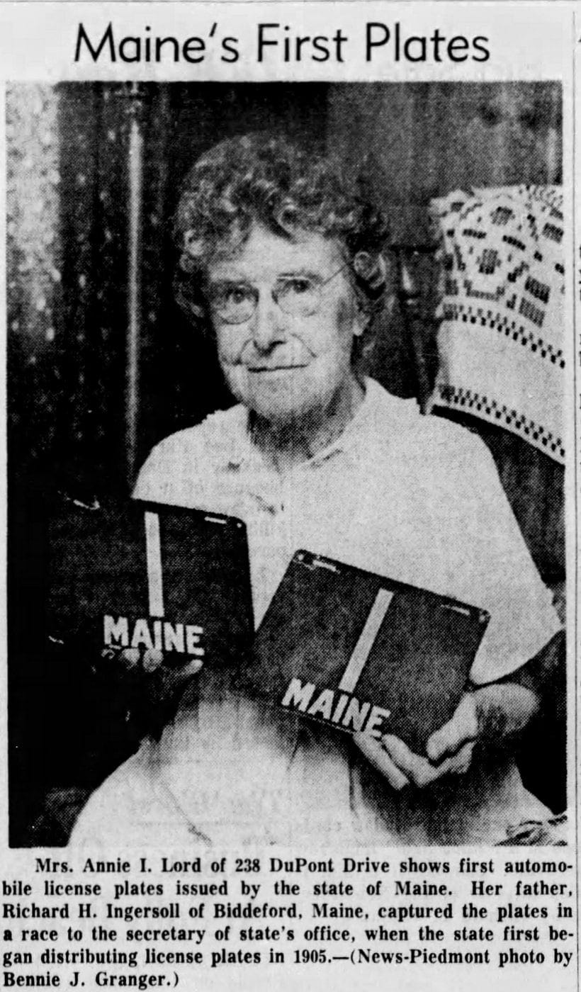 Maine's first license plates from 1905 - Shown in 1964