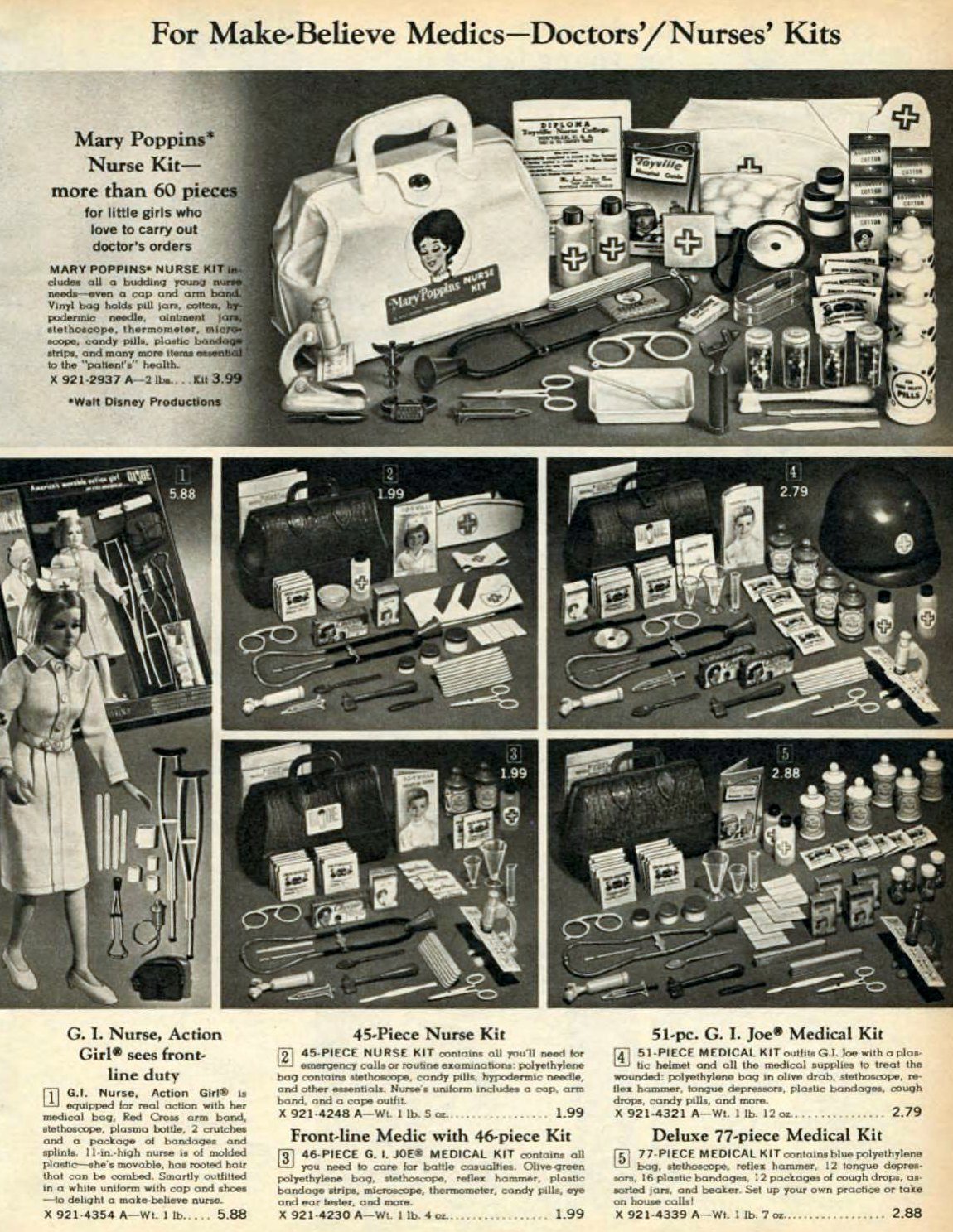 Make- believe doctor and nurse playsets (1967) via ClickAmericana com