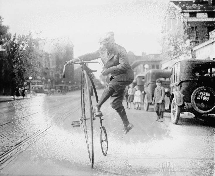 That big front wheel bike See why the penny farthing high wheel bike