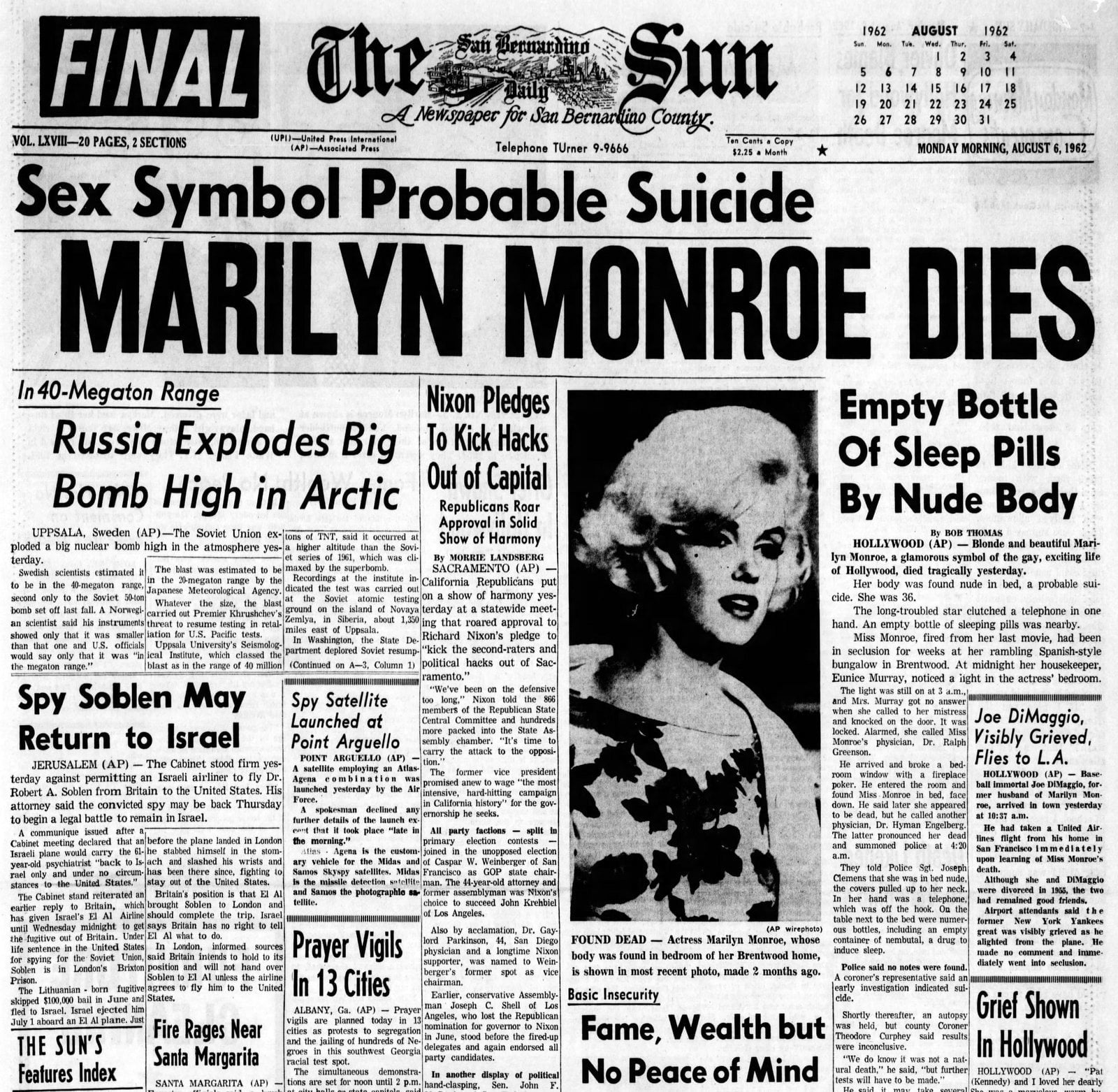 The Death Of A Star Actress Marilyn Monroe Dies From An Overdose 1962 