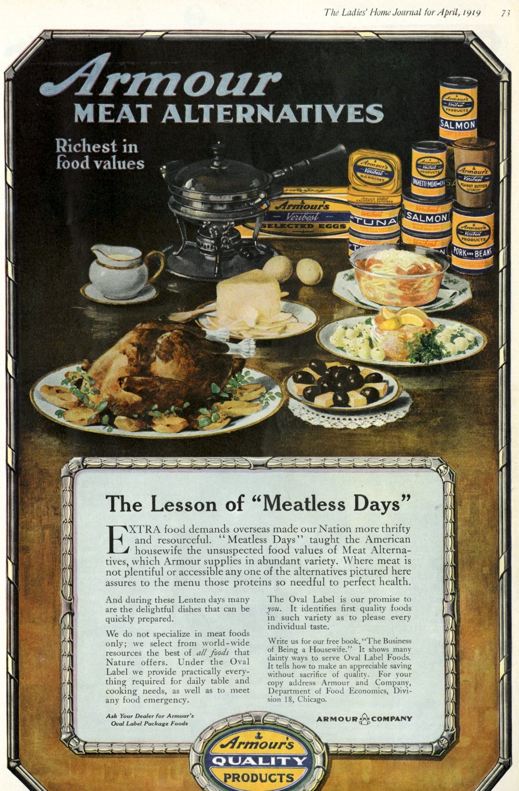 Meatless days - Food ideas from WW1 era (1919) via ClickAmericana com