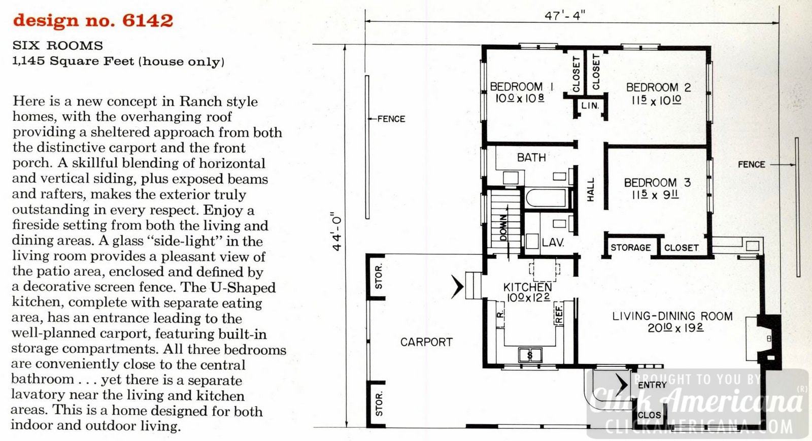 Mid-century modern house design plan 6142