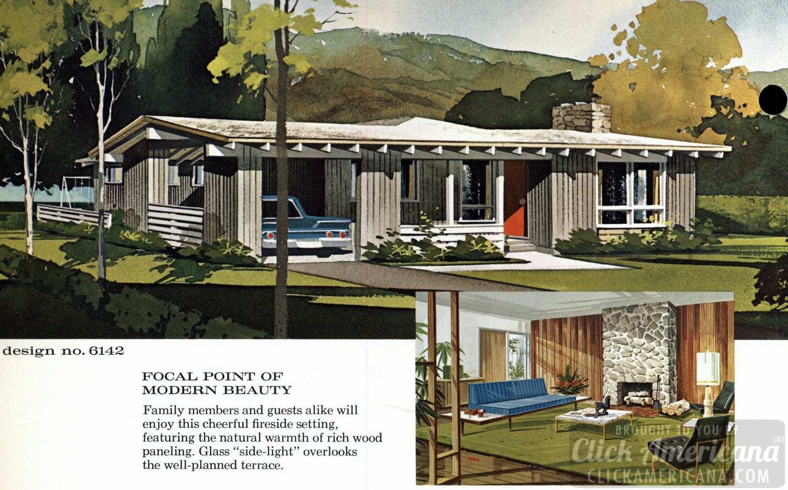 Mid-century modern house design plan 6142