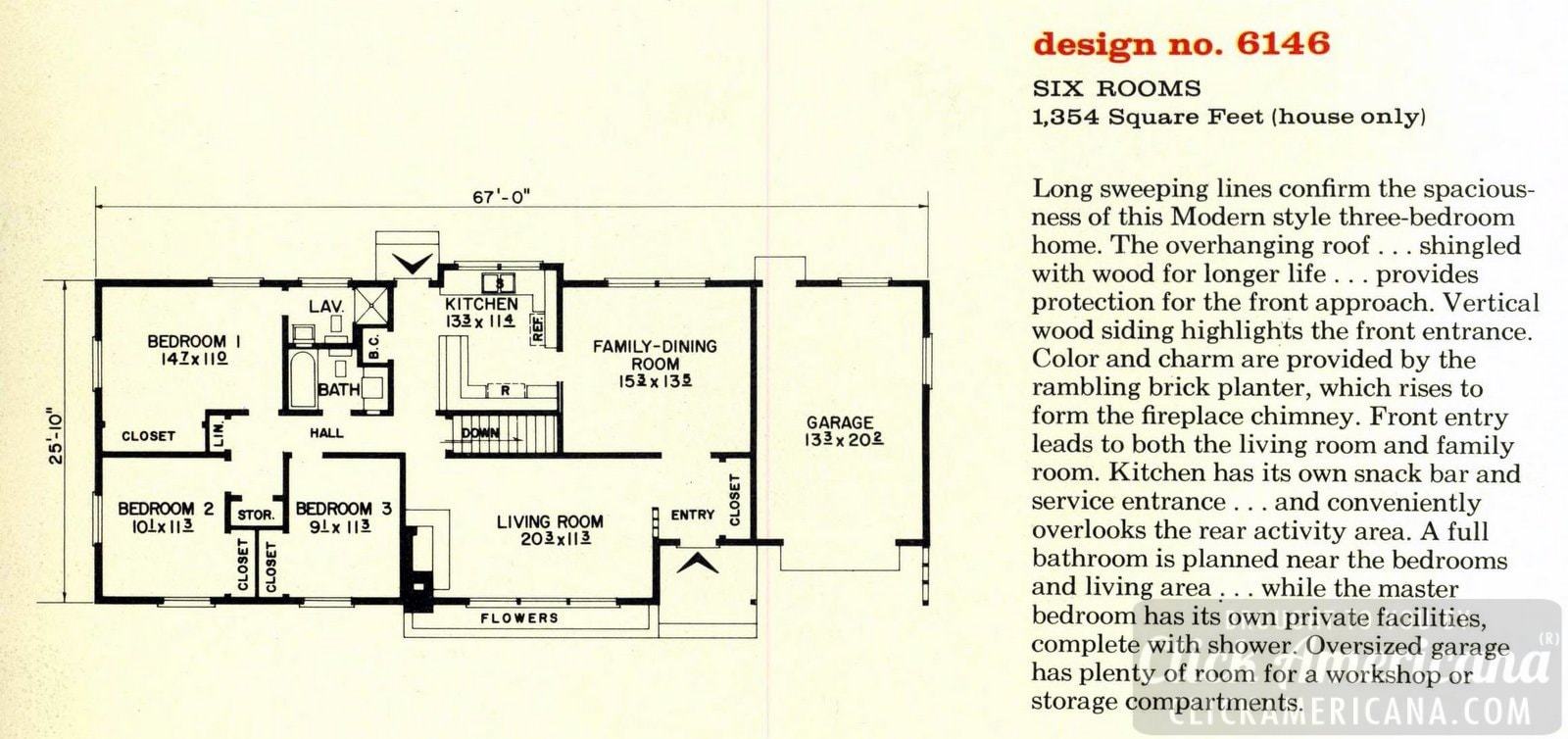 Mid-century modern house design plan 6146