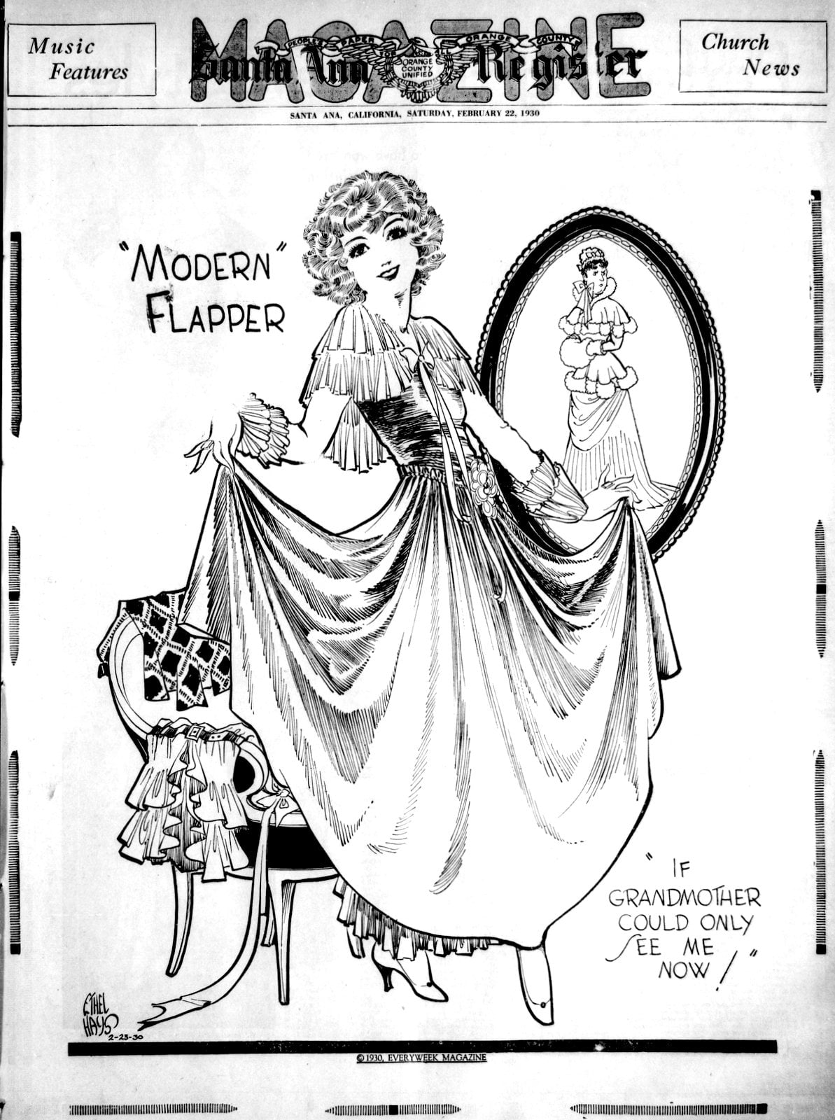 Modern Flapper drawing (1930) via ClickAmericana com